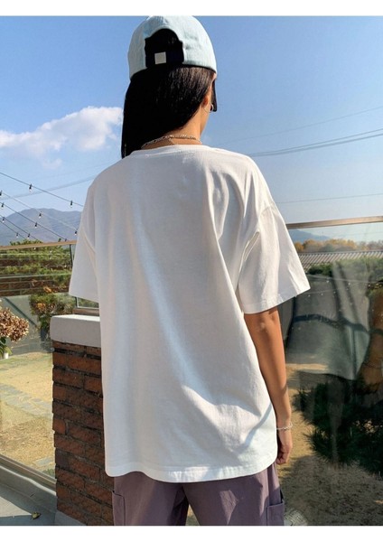 Blacksokak Kadın Beyaz Seasıde Baskılı Oversize Bisiklet Yaka Tshirt fiyatları