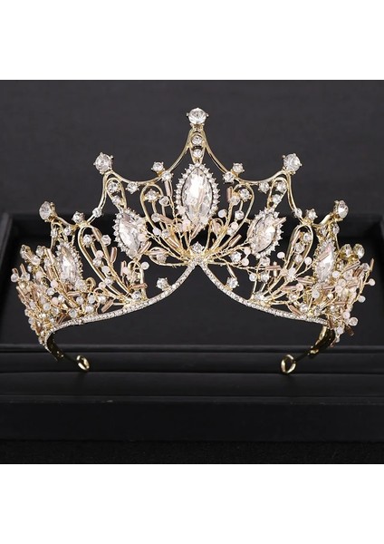 Gümüş Rengi Düğün Tacı Gelin Başlığı Altın Gümüş Renk Rhinestone Kristal Diadem Kraliçe Taç Prenses Tiaras Düğün Saç Takı (Yurt Dışından)