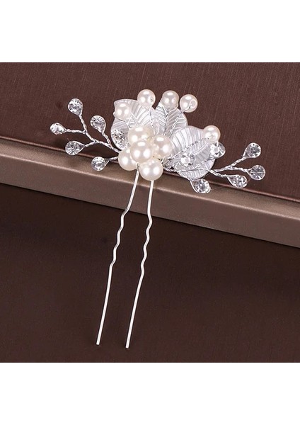 UZ015 Moda Gümüş Renk Tasarım Kafa Takı Inci Rhinestone Saç Tokası Kristal Gelin Saç Aksesuarları Kadın Düğün Saç Tokası (Yurt Dışından)