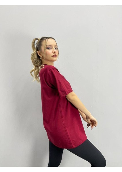 Blacksokak Kadın Bordo New Rochelle Baskılı Oversize Bisiklet Yaka Tshirt fiyatları