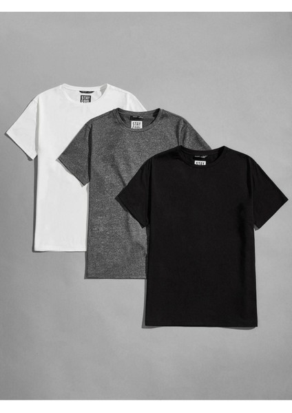 3 Renkli Oversize Bisiklet Yaka Tshirt