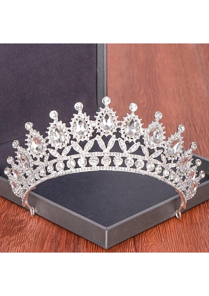 Açık Sarı Renk Düğün Tacı Gelin Başlığı Altın Gümüş Renk Rhinestone Kristal Diadem Kraliçe Taç Prenses Tiaras Düğün Saç Takı (Yurt Dışından)