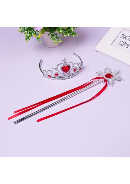 01KIRMIZI Çocuklar Kız Kar Buz Kraliçesi Prenses Tiara Saç Tarakları Taç Sihirli Değnekler Peri Değnek Prenses Diademe Prenses Aksesuarları (Yurt Dışından)