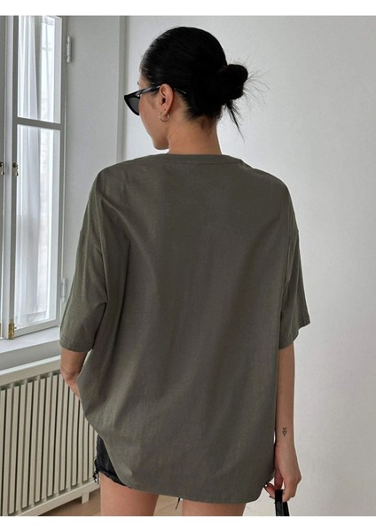 Blacksokak Kadın Haki Learn Baskılı Bisiklet Yaka Tshirt fiyatları