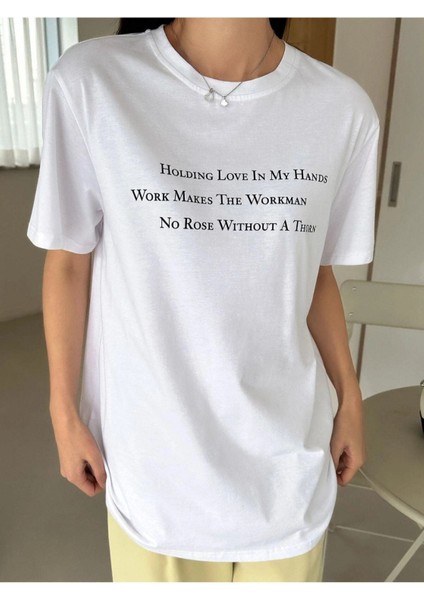 Blacksokak Kadın Beyaz Yazılı Baskılı Oversize Bisiklet Yaka Tişört fiyatları