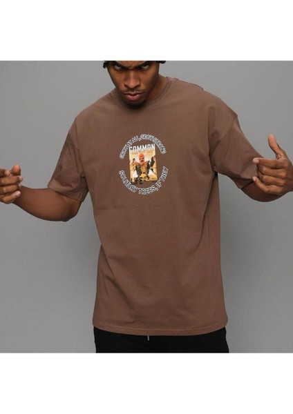 Blacksokak Erkek Kahverengi Common Baskılı Oversize Bisiklet Yaka Tshirt fiyatları