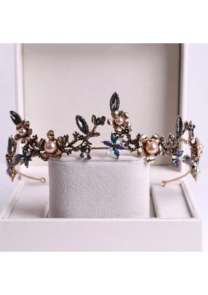 J-Stil Barok Siyah Kristal Büyük Yuvarlak Gelin Tiaras Taçlar Pageant Balo Diadem Taklidi Peçe Tiara Kafa Bandı Düğün Saç Aksesuarları (Yurt Dışından)