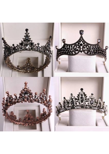 J-Stil Barok Siyah Kristal Büyük Yuvarlak Gelin Tiaras Taçlar Pageant Balo Diadem Taklidi Peçe Tiara Kafa Bandı Düğün Saç Aksesuarları (Yurt Dışından) fiyatları