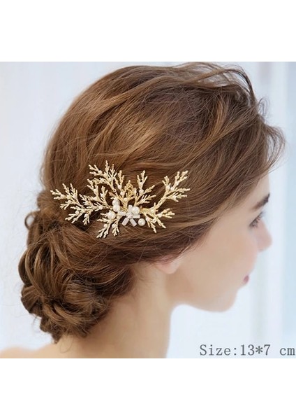 Parlak Altın Gelin Saç Tarak Klip Kafa Düğün Saç Aksesuarları Rhinestone Çiçek Gelin Saç Aksesuarları Tiara Kafa Kafa Takı (Yurt Dışından)