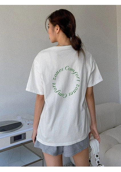 Blacksokak Kadın Beyaz Zones Comfort Baskılı Oversize Bisiklet Yaka Tshirt fiyatları