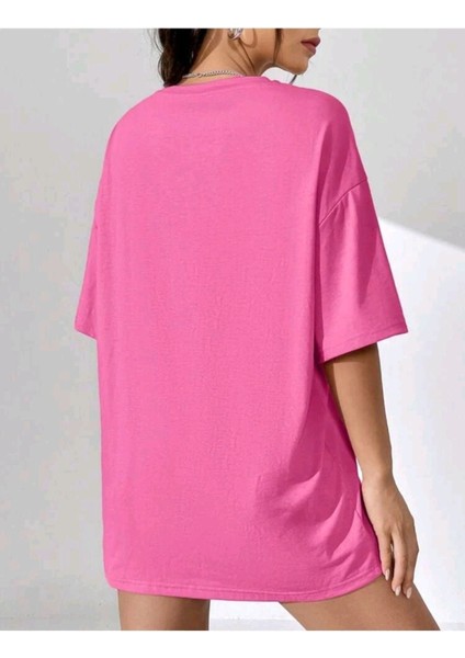 Blacksokak Kadın Pembe Keep Nature Wild Baskılı Oversize Bisiklet Yaka Tshirt fiyatları