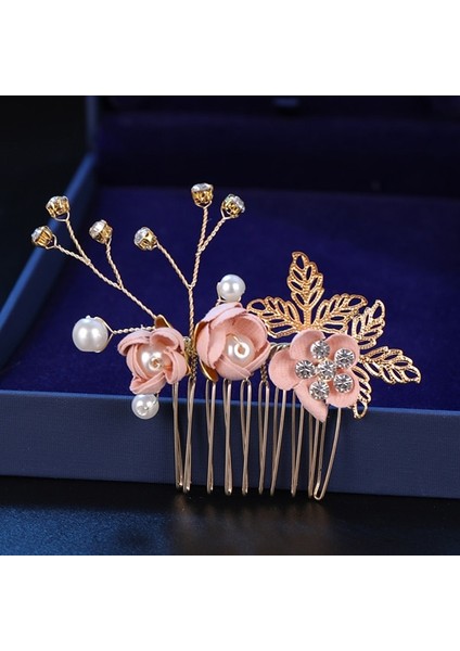 Pembe Küçük Taraklar Moda Pembe Mavi Çiçek Hairearls Yapay Elmas Saç Tarakları Balo Gelin Düğün Saç Aksesuarları Altın Yapraklar Saç Takı (Yurt Dışından)