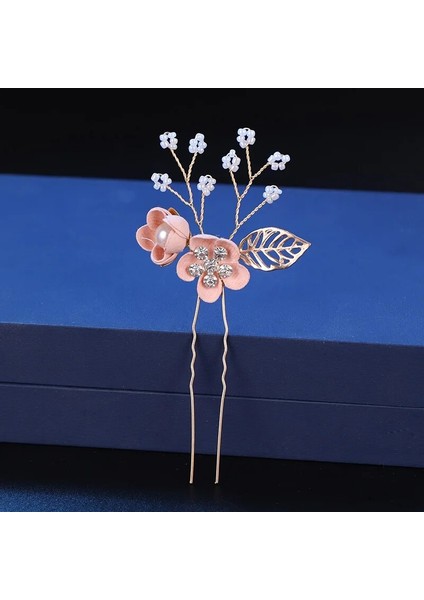 Pembe Küçük Taraklar Moda Pembe Mavi Çiçek Hairearls Yapay Elmas Saç Tarakları Balo Gelin Düğün Saç Aksesuarları Altın Yapraklar Saç Takı (Yurt Dışından) fırsatları