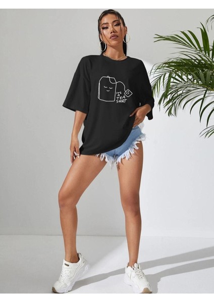 Blacksokak Kadın Siyah Tea Baskılı Bisiklet Yaka Tshirt modelleri