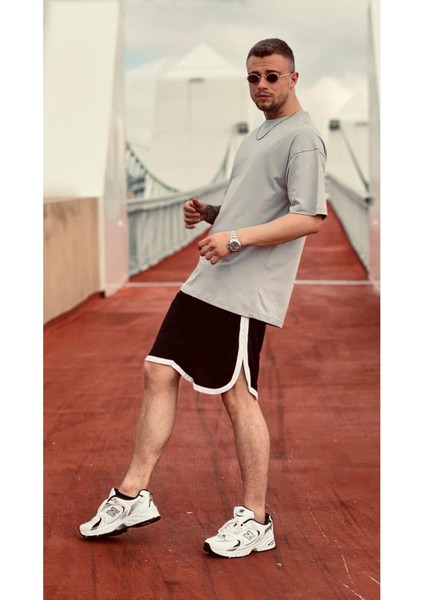 Erkek Gri Düz Oversize Tshirt