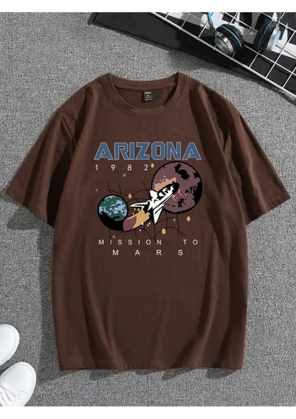 Blacksokak Unisex Kahverengi Arizona 1982 Baskılı Oversize T-Shirt