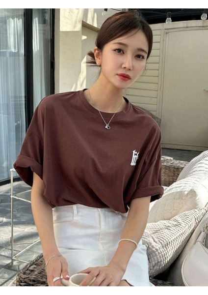 Blacksokak Kadın Kahverengi Life Baskılı Oversize Bisiklet Yaka Tişört fiyatları