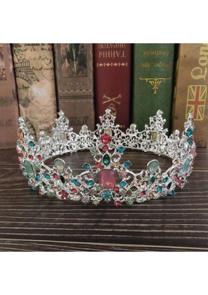 Gümüş Renkli Kmvexo Barok Kraliyet Kraliçe Taç Renkli Jöle Kristal Rhinestone Taş Düğün Tiara Kadınlar Için Kostüm Gelin Saç Aksesuarları (Yurt Dışından)