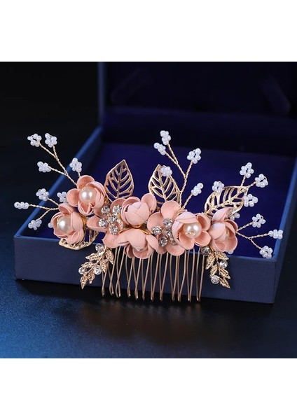 2 Adet Pembe Saç Tokası Moda Pembe Mavi Çiçek Hairearls Yapay Elmas Saç Tarakları Balo Gelin Düğün Saç Aksesuarları Altın Yapraklar Saç Takı (Yurt Dışından)