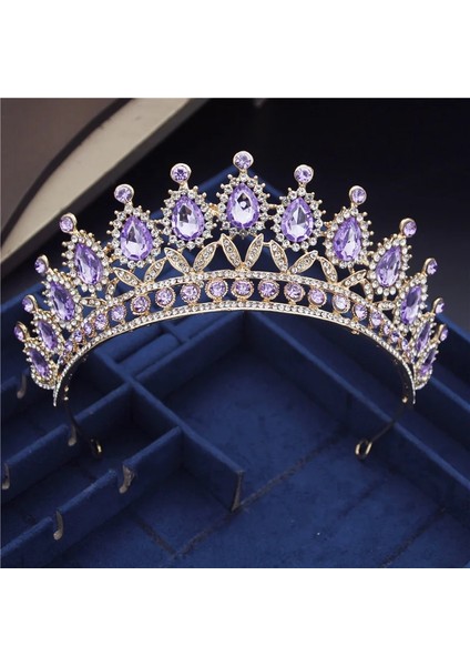 Kraliyet Moru Muhteşem Pembe Kristal Saç Bantları Kraliçe Tiaras ve Taçlar Gelin Saç Bandı Kızlar Balo Parti Düğün Saç Takı Aksesuarları (Yurt Dışından)