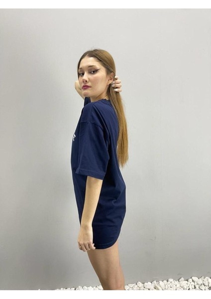 Blacksokak Lacivert Rochelle Baskılı Oversize Bisiklet Yaka Tshirt modelleri