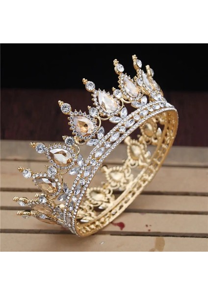 Altın Yeşili Kristal Vintage Kraliyet Kraliçe Kral Tiaras ve Taçlar Menwomen Pageant Balo Diadem Saç Süsler Düğün Saç Takı Aksesuarları (Yurt Dışından)