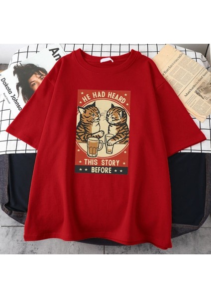 Blacksokak Erkek Kırmızı He Had Heard Baskılı Oversize Bisiklet Yaka Tshirt