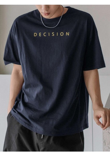 Blacksokak Erkek Lacivert Decision Baskılı Oversize T-Shirt