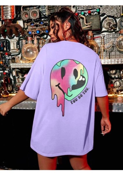 Kadın Lila You Do You Bisiklet Yaka Tshirt