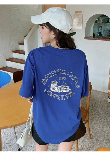 Blacksokak Kadın Mavi Beautıful Baskılı Oversize Bisiklet Yaka Tshirt fiyatları