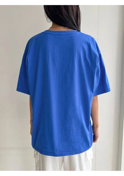 Blacksokak Kadın Mavi Oversize Bisiklet Yaka Tshirt fiyatları