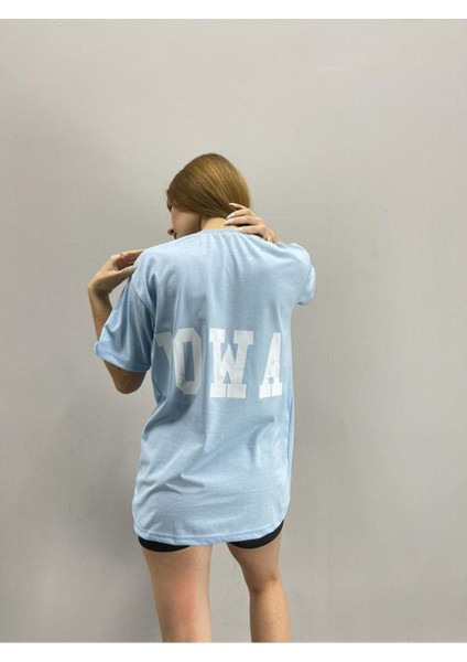 Blacksokak Kadın Mavi No 1 Baskılı Oversize Bisiklet Yaka Tshirt modelleri