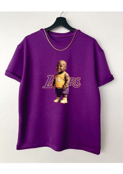 Blacksokak Erkek Mor Basketbolcu Oversize Bisiklet Yaka Tshirt