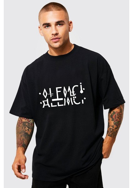 Blacksokak Erkek Siyah Alemci Katlamalı Baskılı Oversize T-Shirt