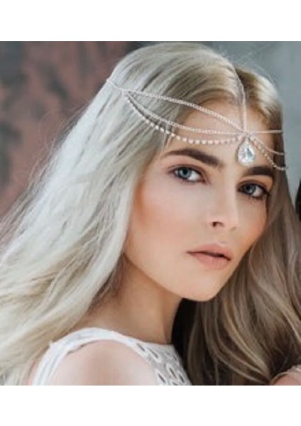 Açık Sarı Altın Rengi Kristal Alın Dansı Kaş Kolye Headdress Kristal Alın Zinciri Su Damlası Saç Süsleme Kafa Zinciri Bohem Headdress (Yurt Dışından) modelleri