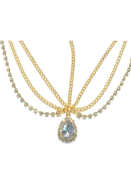 Açık Sarı Altın Rengi Kristal Alın Dansı Kaş Kolye Headdress Kristal Alın Zinciri Su Damlası Saç Süsleme Kafa Zinciri Bohem Headdress (Yurt Dışından) indirimleri