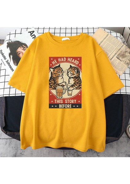 Blacksokak Erkek Sarı He Had Heard Baskılı Oversize Bisiklet Yaka Tshirt