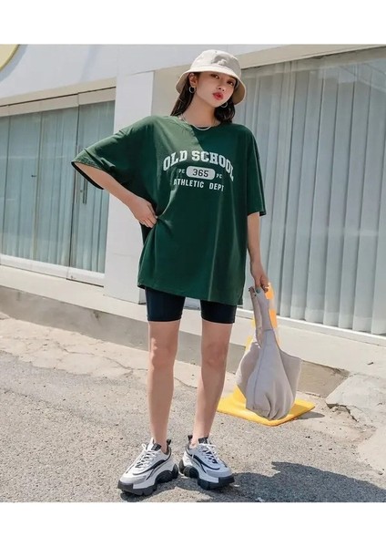 Blacksokak Kadın Yeşil Old School Baskılı Oversize Bisiklet Yaka Tshirt fırsatları
