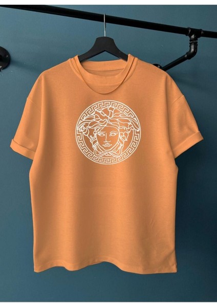 Unisex Papaya Medusa Baskı Oversize Tshirt