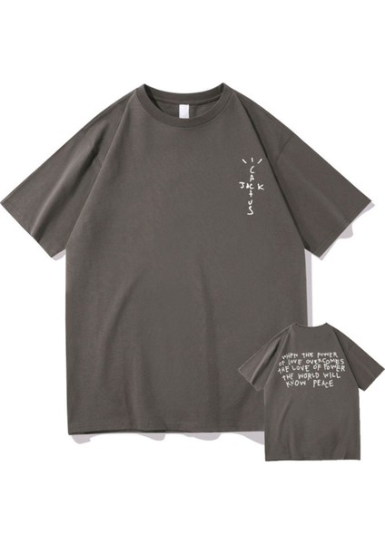 Blacksokak Erkek Antrasit Cactus Jack Baskılı Oversize Bisiklet Yaka Tshirt