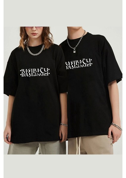 Blacksokak Unisex Siyah Başıbağlı Şifreli Yazılı Katlamalı Oversize T-Shirt