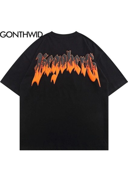 Blacksokak Erkek Siyah Berg Baskılı Oversize Bisiklet Yaka