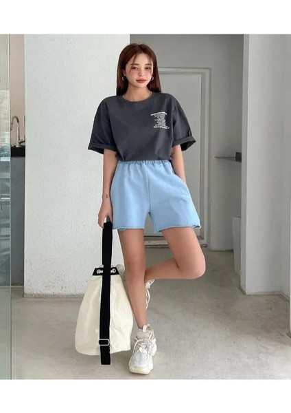 Blacksokak Kadın Füme Nothing For Baskılı Oversize Bisiklet Yaka Tshirt fırsatları