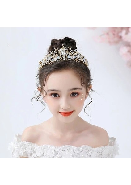 No.6 Boyutu Moda Altın Gümüş Renk Kristal Taçlar Çocuklar Için Çocuk Kız Inciler Tiaras Diadems Düğün Saç Aksesuarları Gelin Takı (Yurt Dışından)