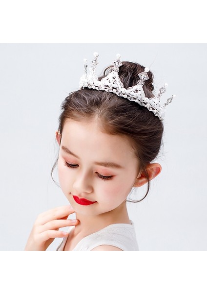 No.6 Boyutu Moda Altın Gümüş Renk Kristal Taçlar Çocuklar Için Çocuk Kız Inciler Tiaras Diadems Düğün Saç Aksesuarları Gelin Takı (Yurt Dışından)