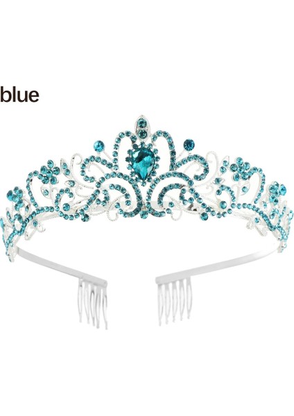 D-Mavi Inci Kristal Prenses Taç El Yapımı Rhinestone Tiara Kızlar Için Doğum Günü Modeli Podyum Moda Çocuk Saç Aksesuarları (Yurt Dışından)