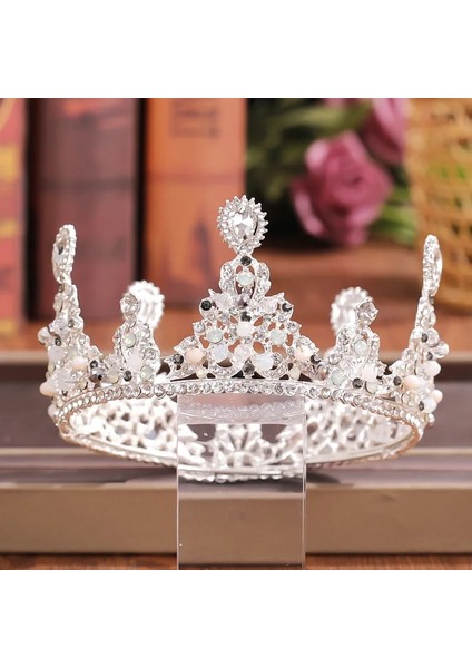 Siyah Tabanca Kaplama Kristal Rhinestone Yuvarlak Taç Tiara Saç Takı Düğün Saç Aksesuarları Gelin Saç Takı Kraliçe Parti Taç ve Tiaras Hediye (Yurt Dışından)