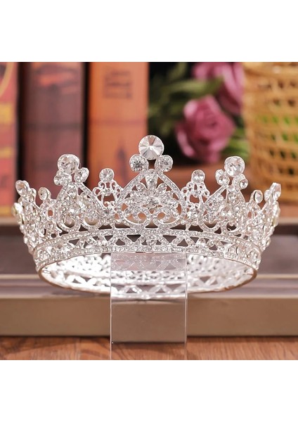 Altın Gül Kristal Rhinestone Yuvarlak Taç Tiara Saç Takı Düğün Saç Aksesuarları Gelin Saç Takı Kraliçe Parti Taç ve Tiaras Hediye (Yurt Dışından)