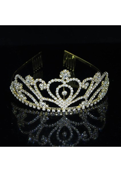 No.7 Boyutu Moda Rhinestone Gelin Tiaras ve Gelin Kadınlar Için Taçlar Başlığı Altın Kristal Prenses Taç Düğün Saç Aksesuarları (Yurt Dışından)