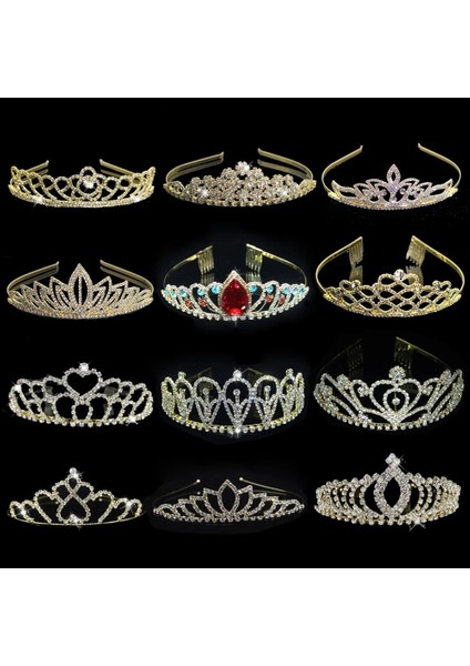 No.7 Boyutu Moda Rhinestone Gelin Tiaras ve Gelin Kadınlar Için Taçlar Başlığı Altın Kristal Prenses Taç Düğün Saç Aksesuarları (Yurt Dışından)